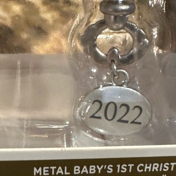 Hallmark Baby’s First Christmas Metal Rattle Dated Ornament Pink Ribbon NIB - Picture 4 of 5